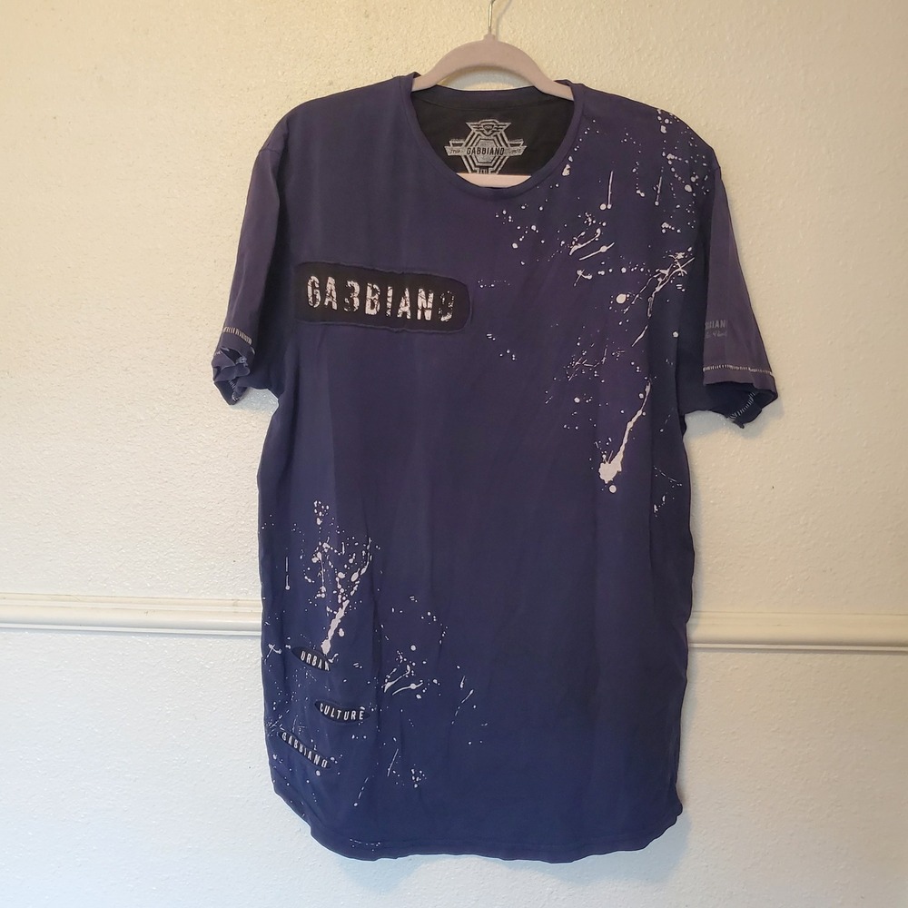 Gabbiano Mens XXL T-Shirt Navy Blue Paint Splatter Urban Culture Distressed Tee